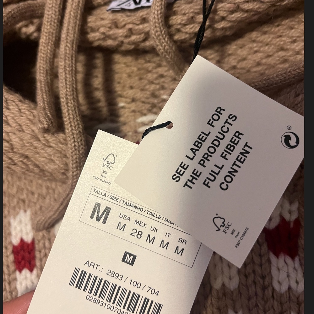 Zara limited edition brown camel Fair Isle wool jacquard poncho sweater … - Picture 9 of 14